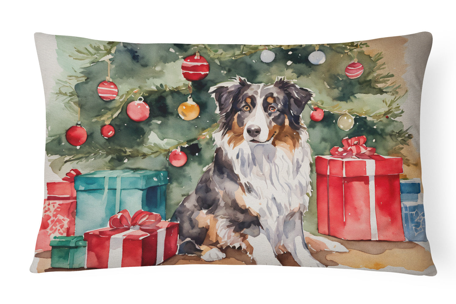 Waiting on Christmas Throw Pillow Throw Pillow for Indoor Couch Bed Outdoor Patio Washable, Australian Shepherd 1231,12Hx16W