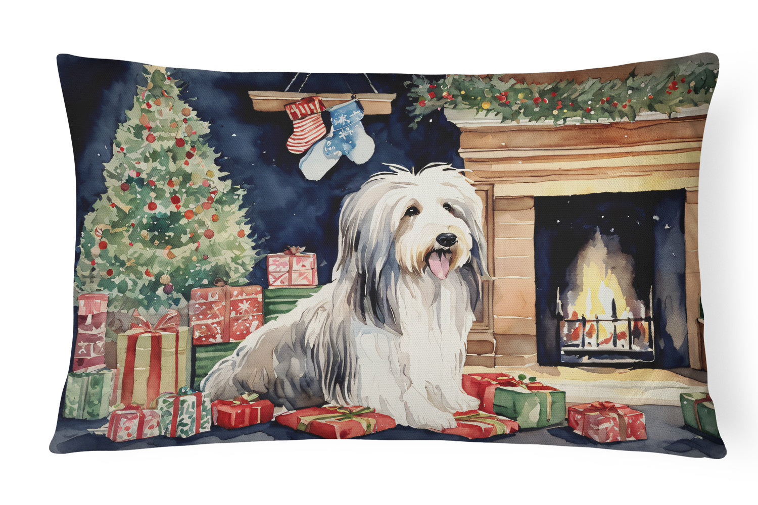 Waiting on Christmas Throw Pillow Throw Pillow for Indoor Couch Bed Outdoor Patio Washable, Bearded Collie 1251,12Hx16W