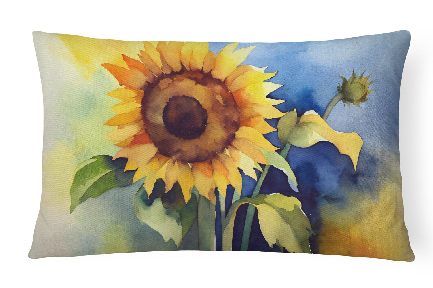 Flowers in Watercolor Throw Pillow Throw Pillow for Indoor Couch Bed Outdoor Patio Washable, Sunflowers 1613,12Hx16W