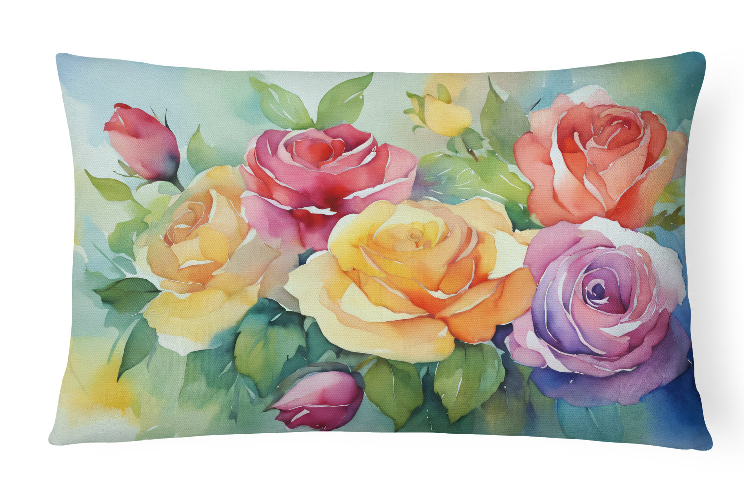 Flowers in Watercolor Throw Pillow Throw Pillow for Indoor Couch Bed Outdoor Patio Washable, Roses 1609,12Hx16W