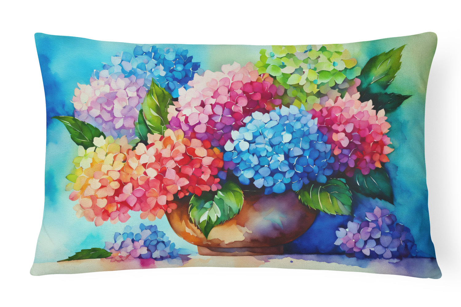 Flowers in Watercolor Throw Pillow Throw Pillow for Indoor Couch Bed Outdoor Patio Washable, Hydrangeas 1576,12Hx16W