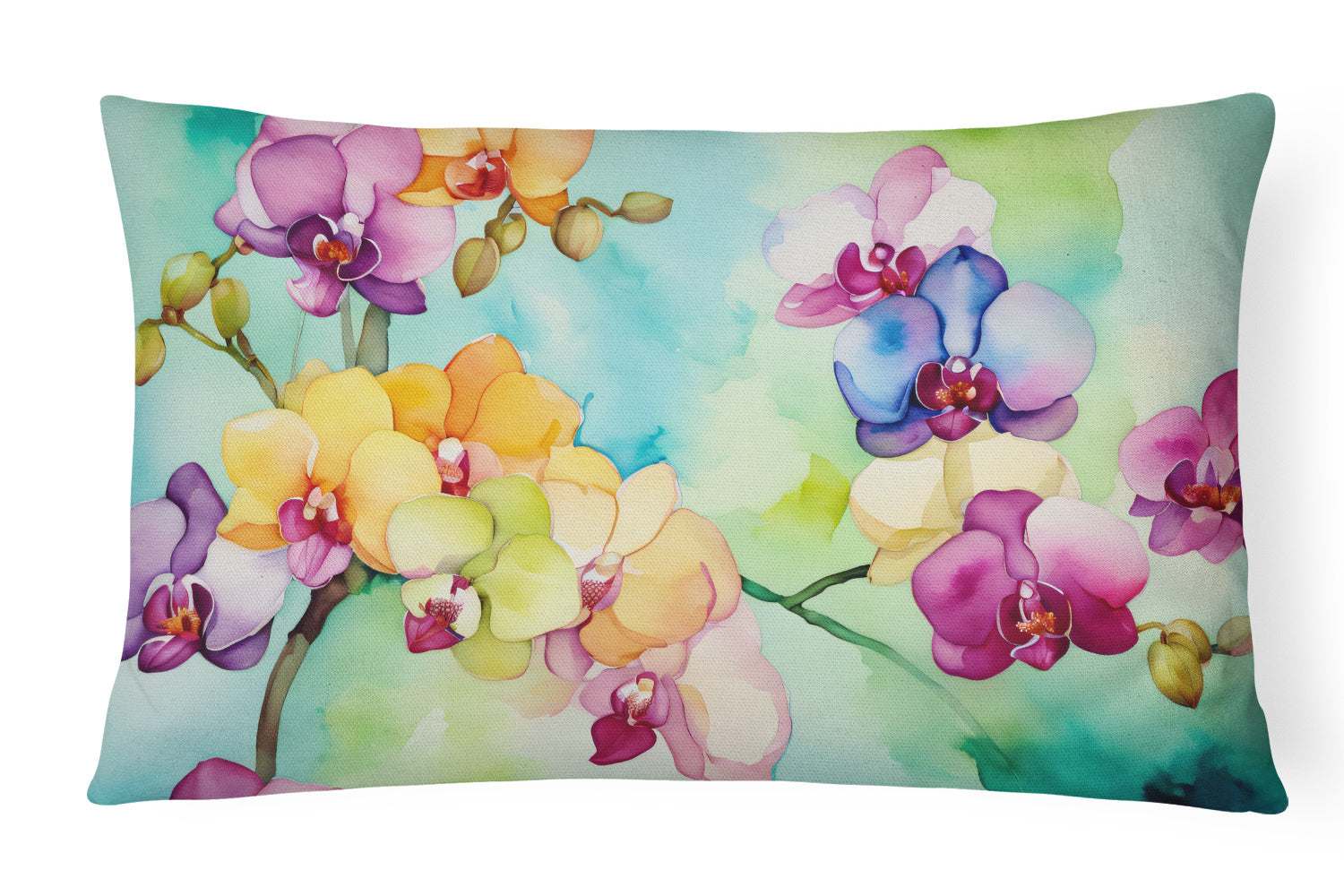 Flowers in Watercolor Throw Pillow Throw Pillow for Indoor Couch Bed Outdoor Patio Washable, Orchids 1598,12Hx16W