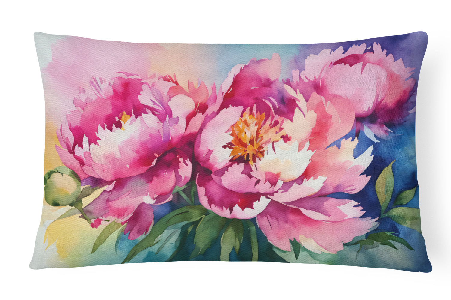 Flowers in Watercolor Throw Pillow Throw Pillow for Indoor Couch Bed Outdoor Patio Washable, Peonies 1594,12Hx16W