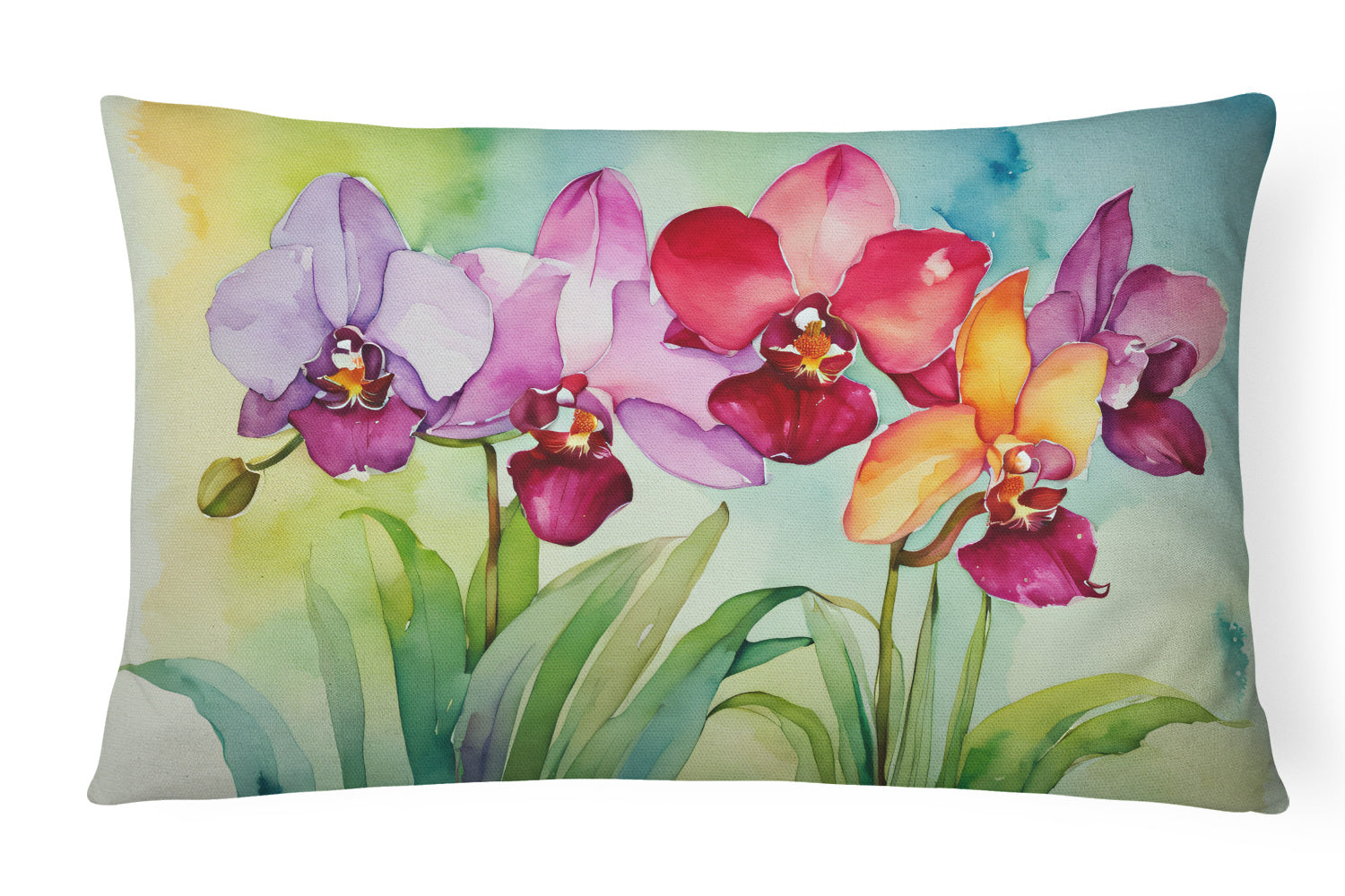 Flowers in Watercolor Throw Pillow Throw Pillow for Indoor Couch Bed Outdoor Patio Washable, Orchids 1592,12Hx16W