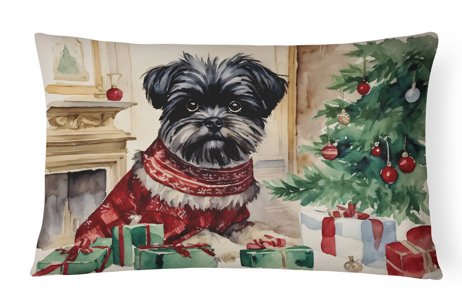 Waiting on Christmas Throw Pillow Throw Pillow for Indoor Couch Bed Outdoor Patio Washable, Affenpinscher 1211,12Hx16W