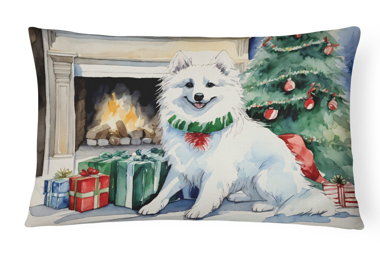 Waiting on Christmas Throw Pillow Throw Pillow for Indoor Couch Bed Outdoor Patio Washable, American Eskimo 1223,12Hx16W