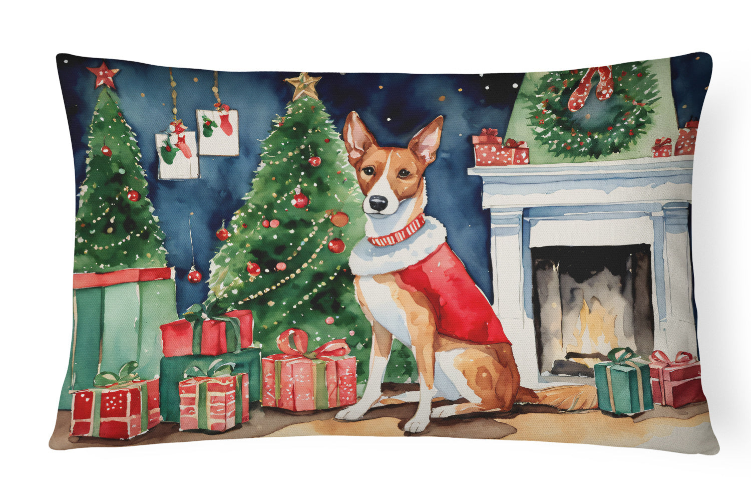 Waiting on Christmas Throw Pillow Throw Pillow for Indoor Couch Bed Outdoor Patio Washable, Basenji 1236,12Hx16W