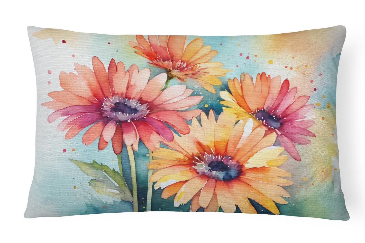 Flowers in Watercolor Throw Pillow Throw Pillow for Indoor Couch Bed Outdoor Patio Washable, Gerbera Daisies 1572,12Hx16W