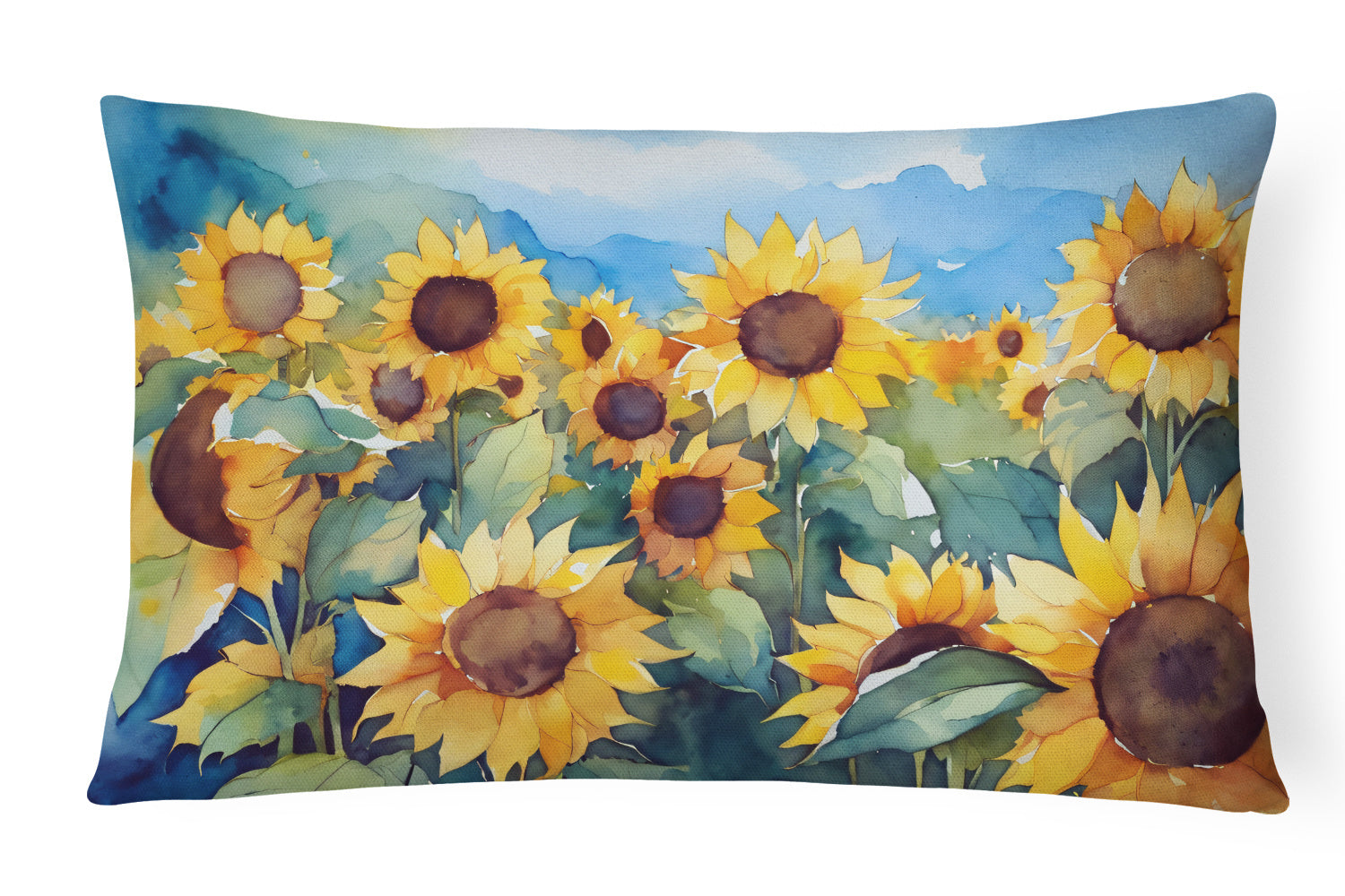 Flowers in Watercolor Throw Pillow Throw Pillow for Indoor Couch Bed Outdoor Patio Washable, Sunflowers 1610,12Hx16W