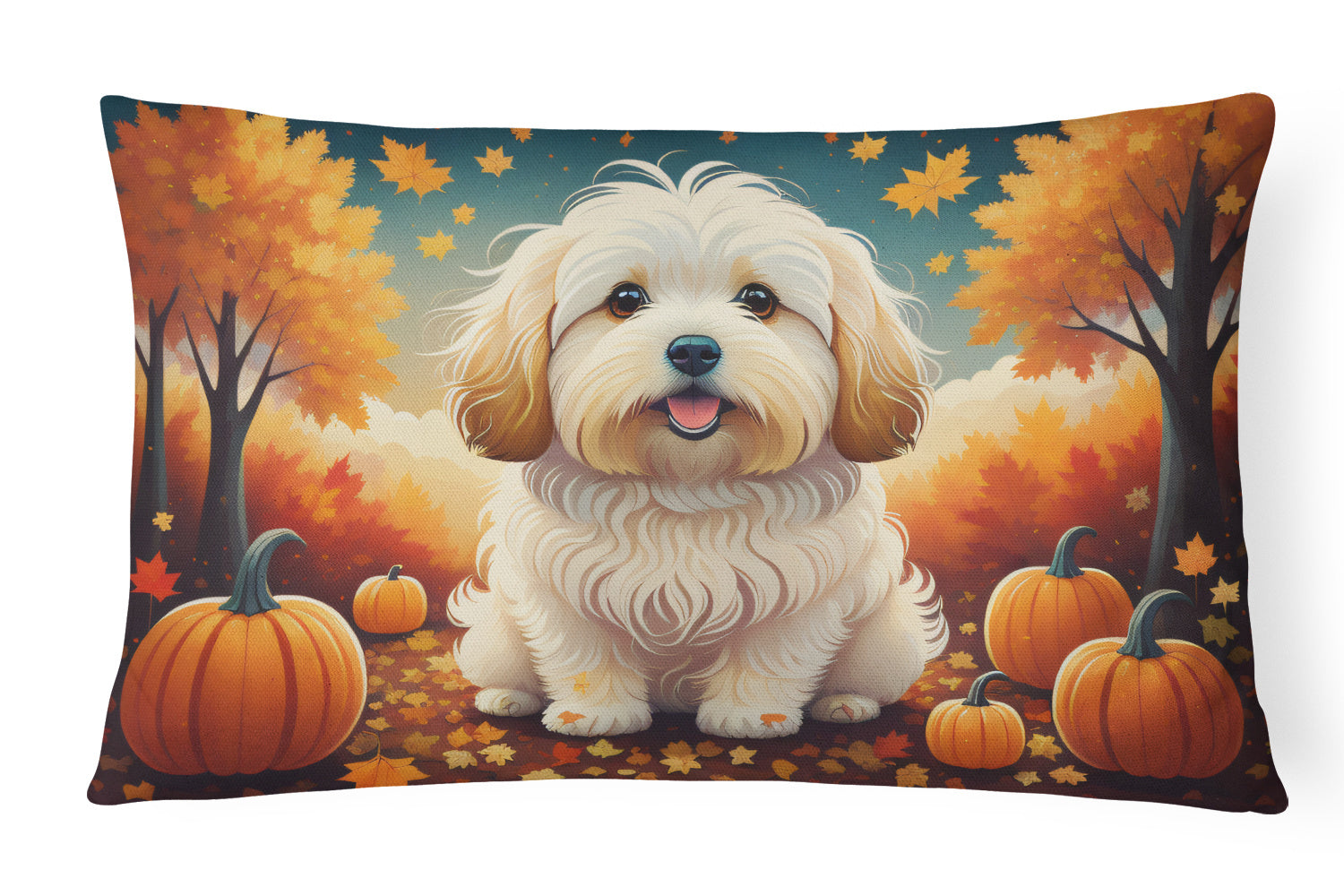 Autumn Leaves Throw Pillow Throw Pillow for Indoor Couch Bed Outdoor Patio Washable, Coton De Tulear,12Hx16W