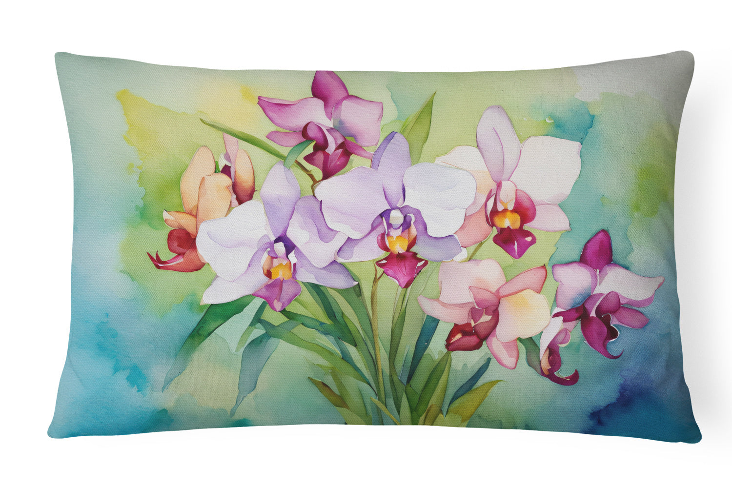 Flowers in Watercolor Throw Pillow Throw Pillow for Indoor Couch Bed Outdoor Patio Washable, Orchids 1563,12Hx16W