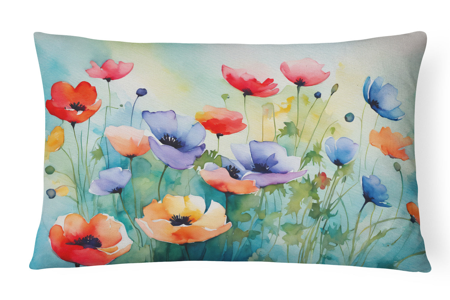 Flowers in Watercolor Throw Pillow Throw Pillow for Indoor Couch Bed Outdoor Patio Washable, Anemones 1546,12Hx16W