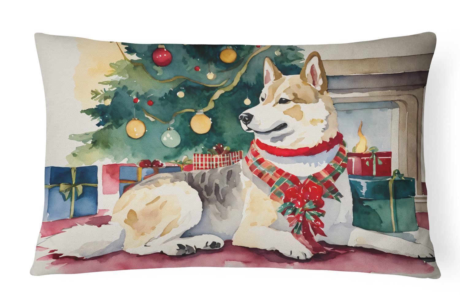 Waiting on Christmas Throw Pillow Throw Pillow for Indoor Couch Bed Outdoor Patio Washable, Akita 1220,12Hx16W