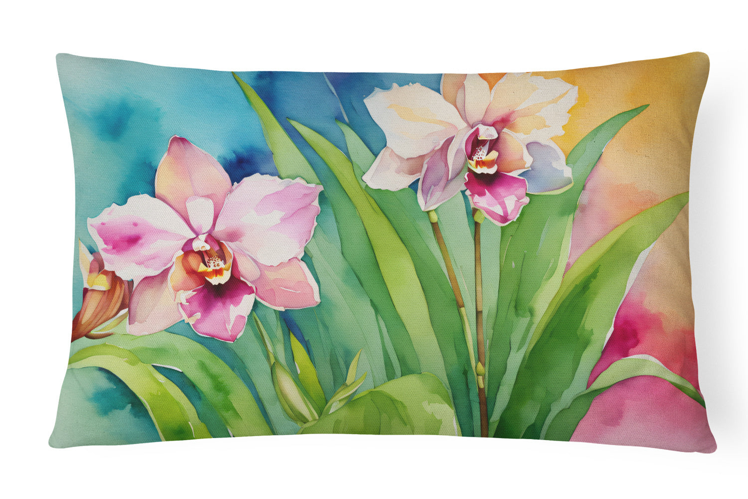 Flowers in Watercolor Throw Pillow Throw Pillow for Indoor Couch Bed Outdoor Patio Washable, Orchids 1555,12Hx16W