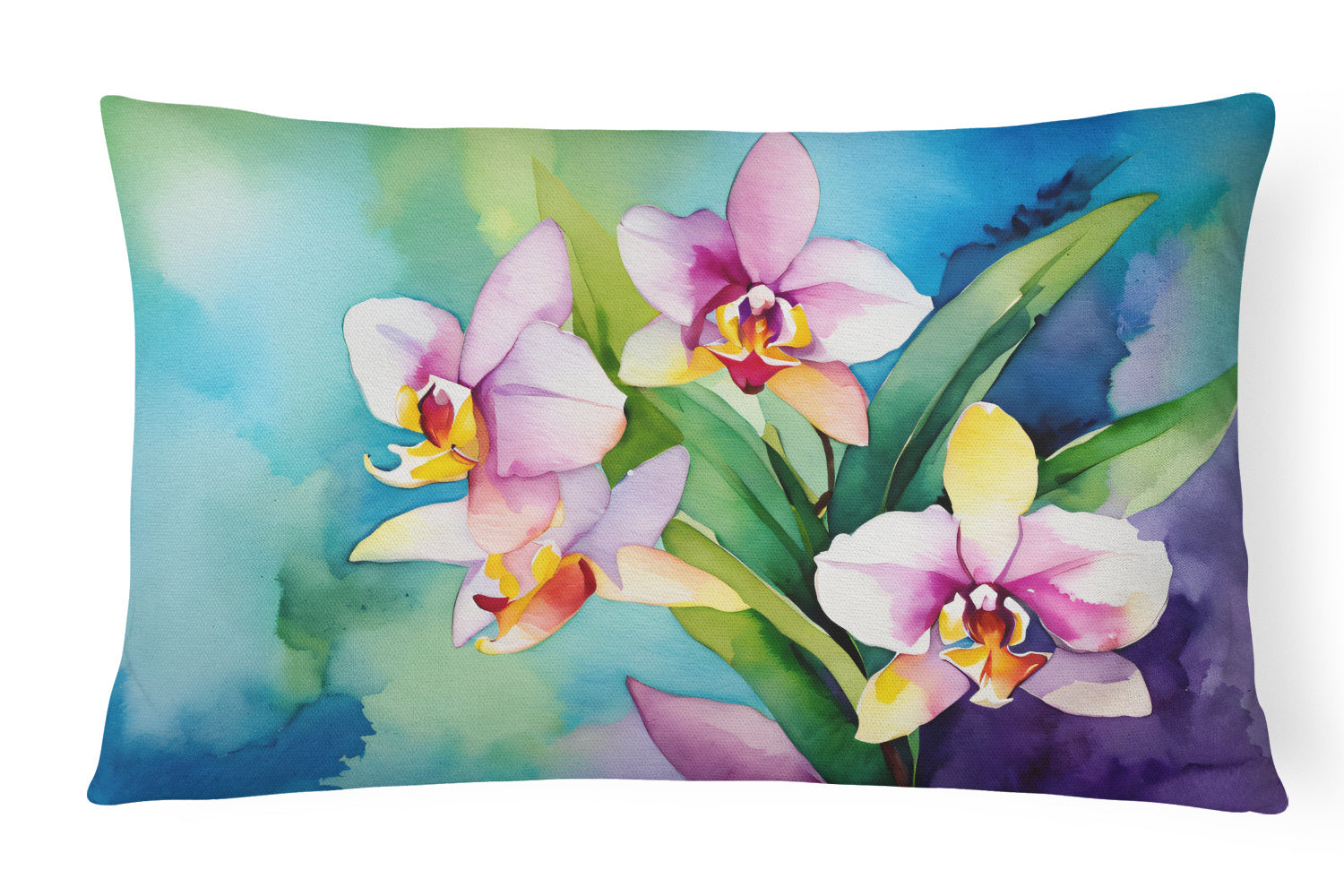 Flowers in Watercolor Throw Pillow Throw Pillow for Indoor Couch Bed Outdoor Patio Washable, Orchids 1562,12Hx16W