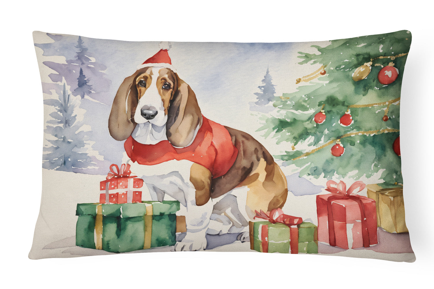 Waiting on Christmas Throw Pillow Throw Pillow for Indoor Couch Bed Outdoor Patio Washable, Basset Hound 1240,12Hx16W