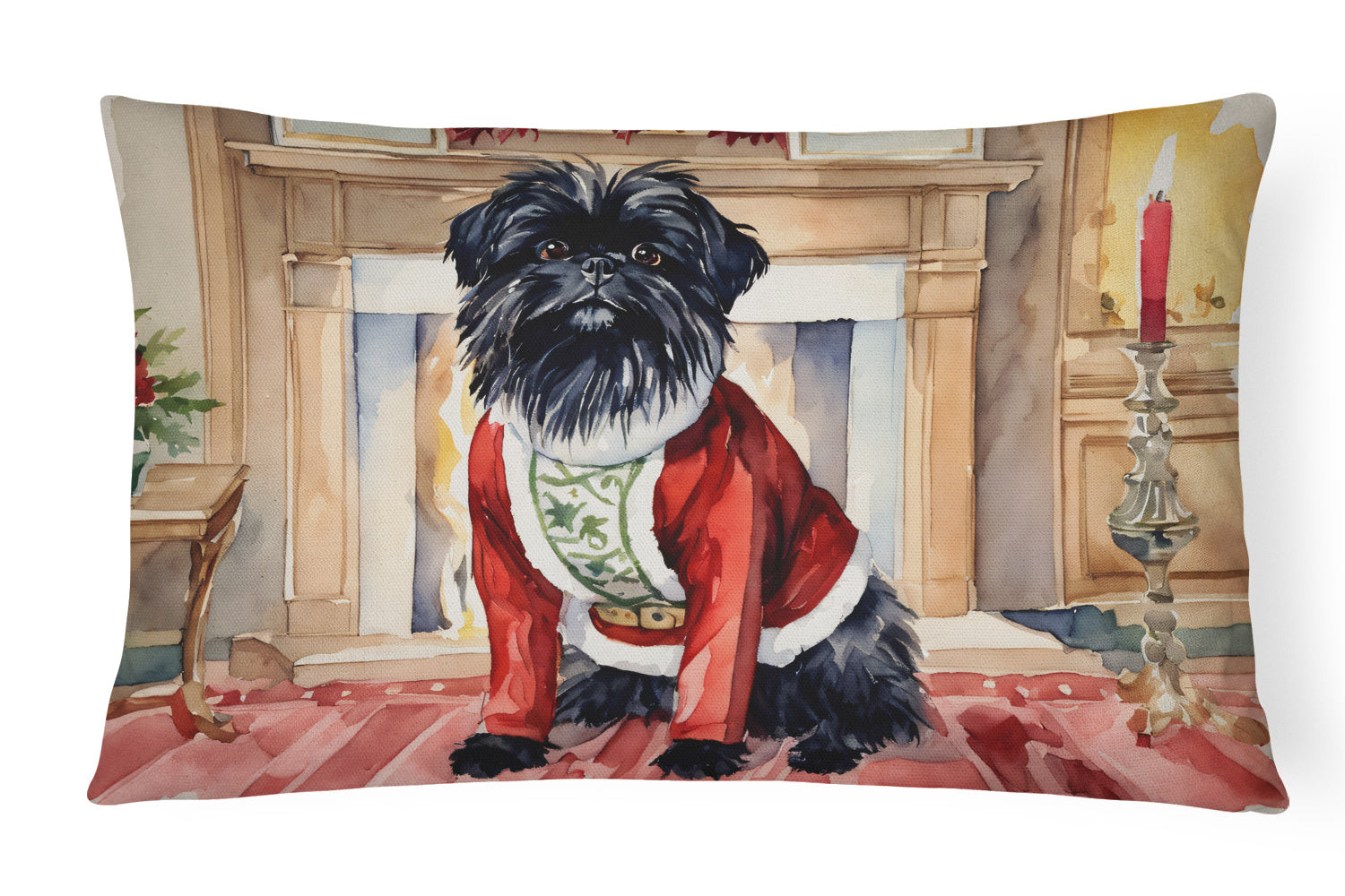 Waiting on Christmas Throw Pillow Throw Pillow for Indoor Couch Bed Outdoor Patio Washable, Affenpinscher 1209,12Hx16W