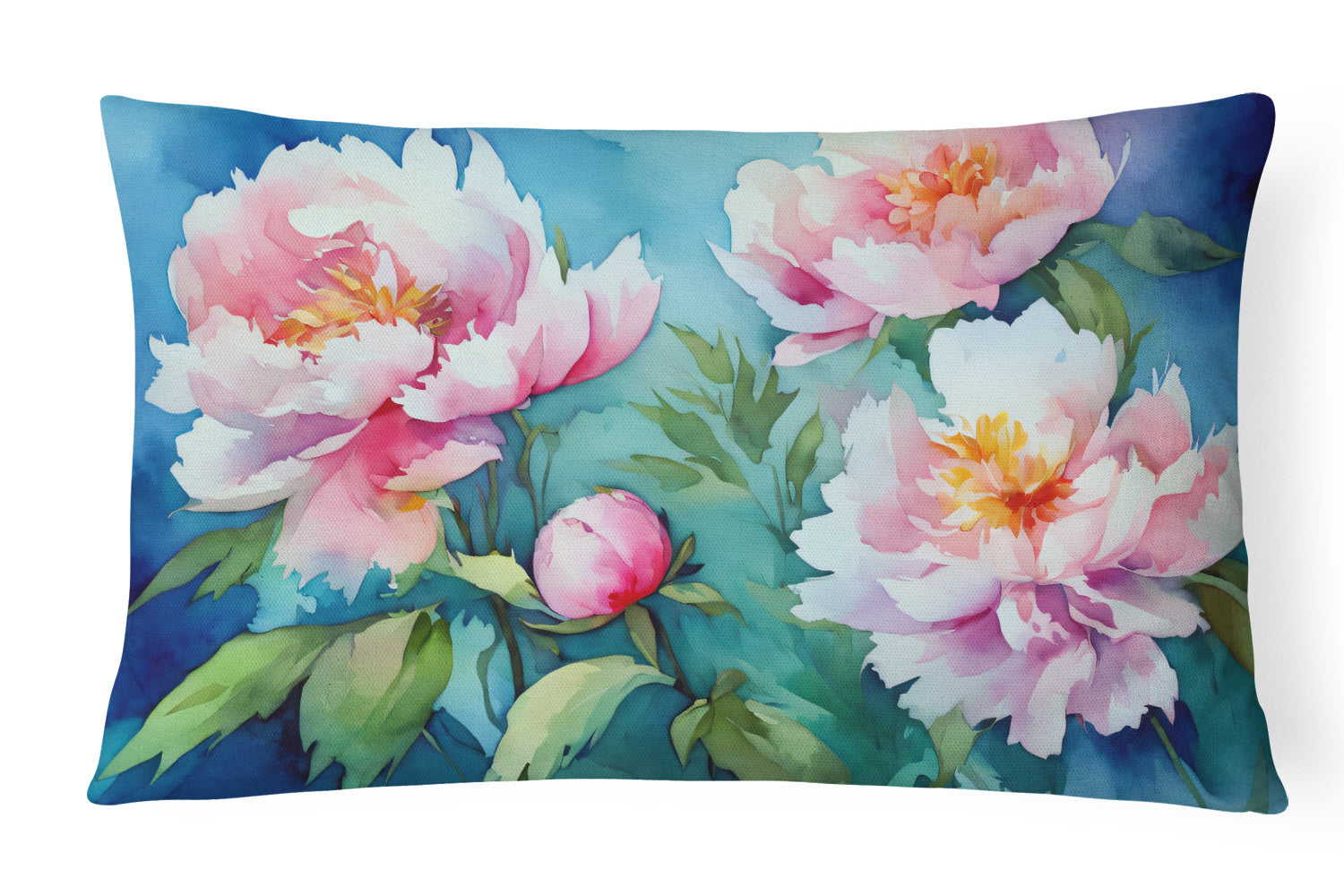 Flowers in Watercolor Throw Pillow Throw Pillow for Indoor Couch Bed Outdoor Patio Washable, Peonies 1593,12Hx16W