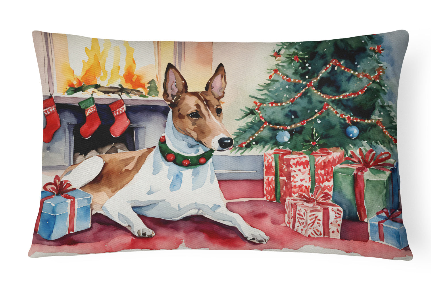 Waiting on Christmas Throw Pillow Throw Pillow for Indoor Couch Bed Outdoor Patio Washable, Basenji 1235,12Hx16W