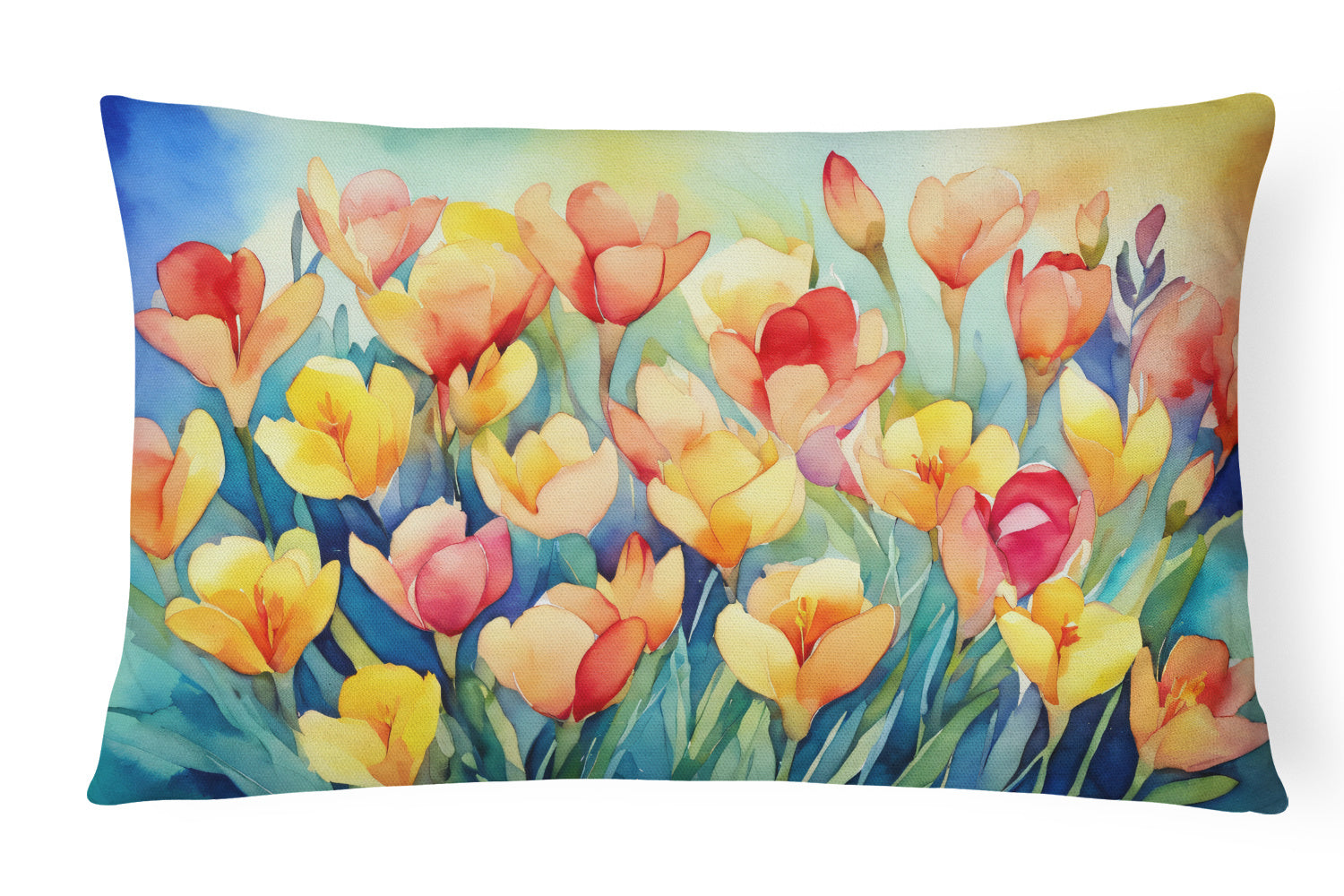 Flowers in Watercolor Throw Pillow Throw Pillow for Indoor Couch Bed Outdoor Patio Washable, Freesias 1569,12Hx16W