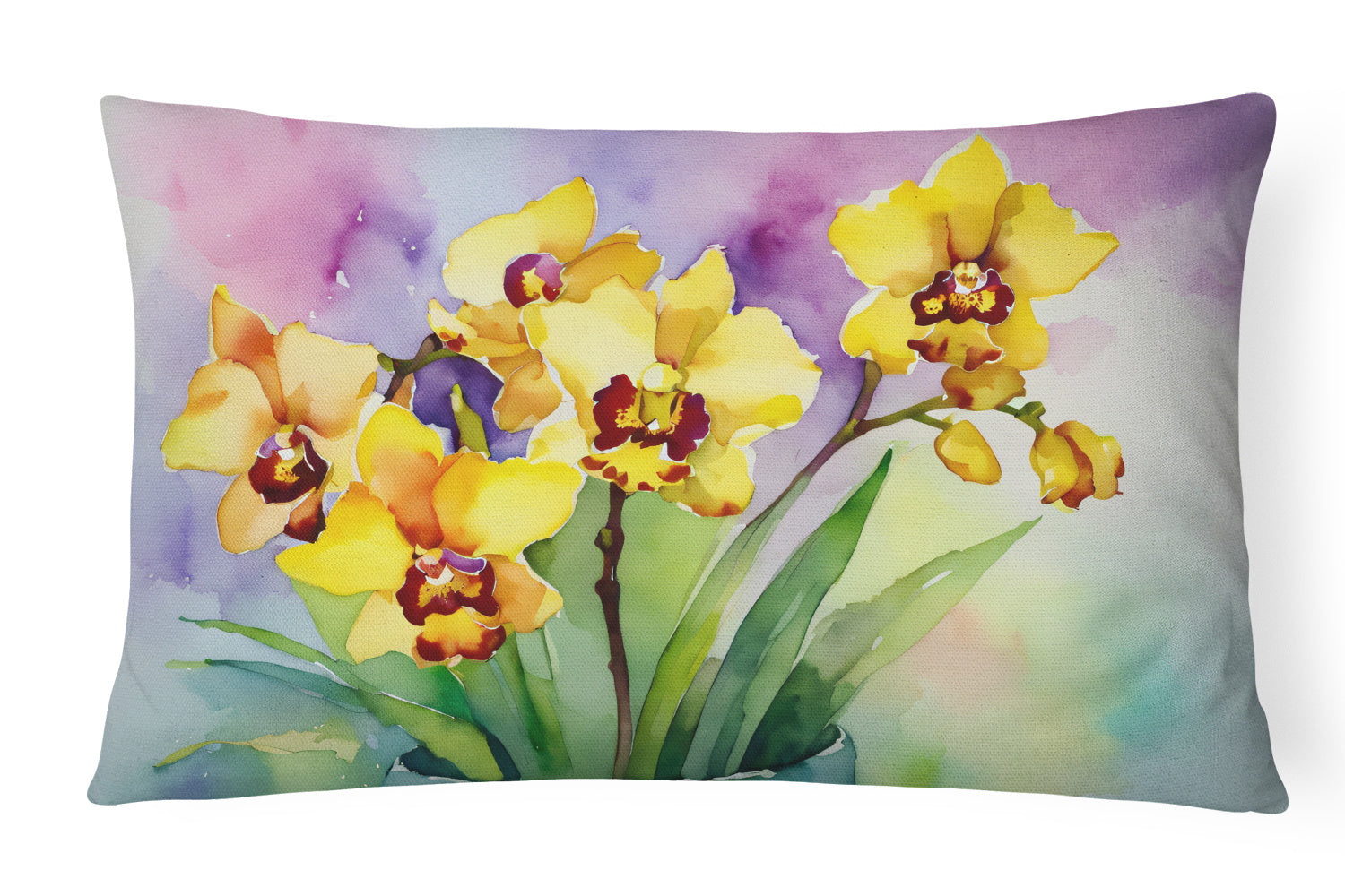 Flowers in Watercolor Throw Pillow Throw Pillow for Indoor Couch Bed Outdoor Patio Washable, Orchids 1590,12Hx16W