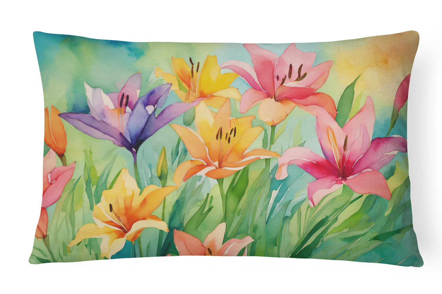 Flowers in Watercolor Throw Pillow Throw Pillow for Indoor Couch Bed Outdoor Patio Washable, Lilies 1586,12Hx16W