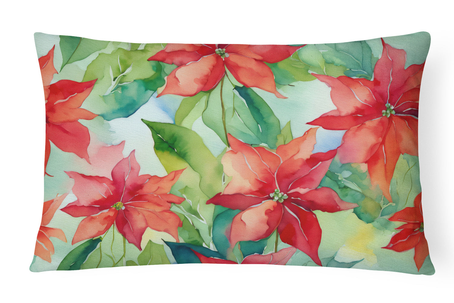 Flowers in Watercolor Throw Pillow Throw Pillow for Indoor Couch Bed Outdoor Patio Washable, Poinsettias 1602,12Hx16W