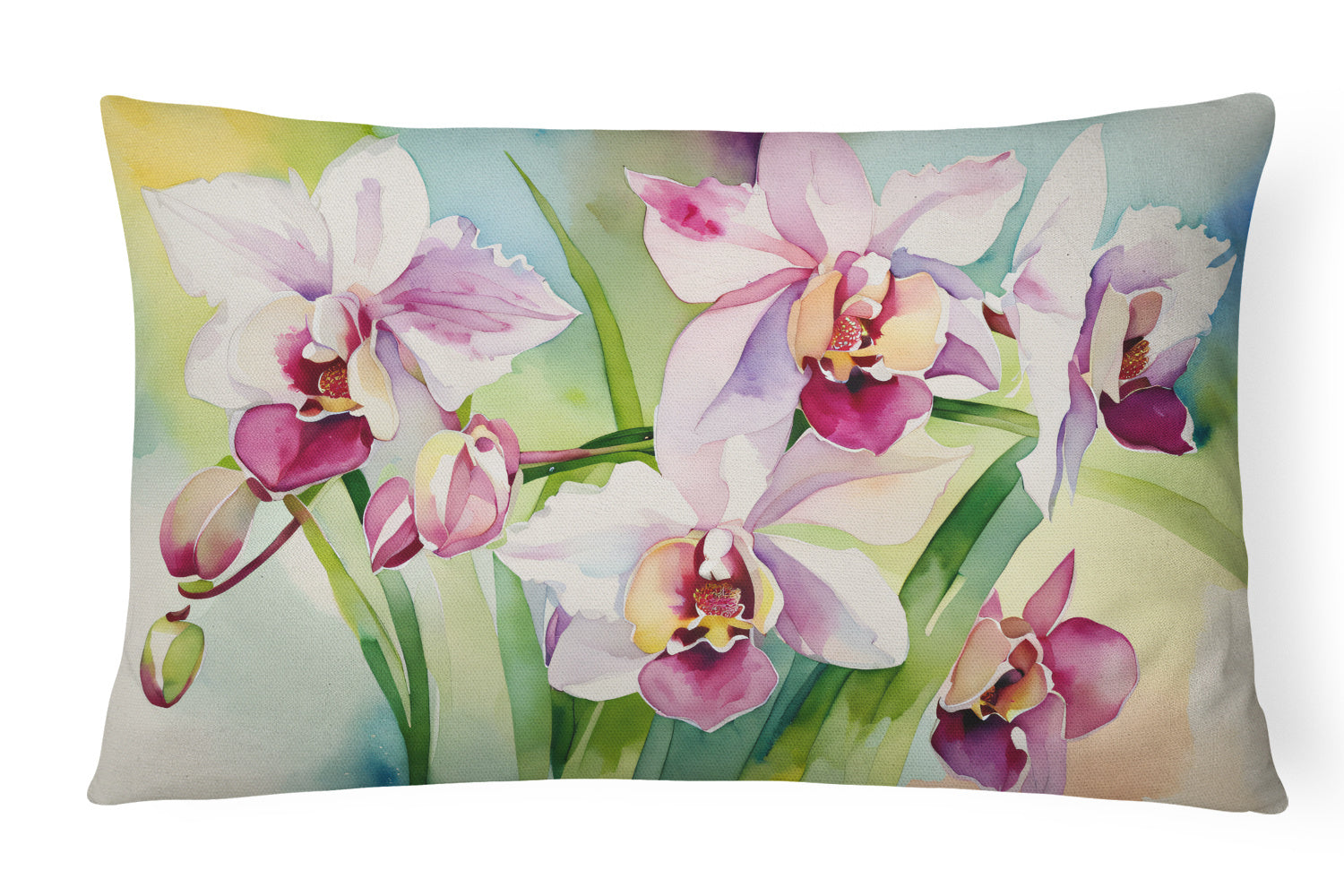 Flowers in Watercolor Throw Pillow Throw Pillow for Indoor Couch Bed Outdoor Patio Washable, Orchids 1557,12Hx16W