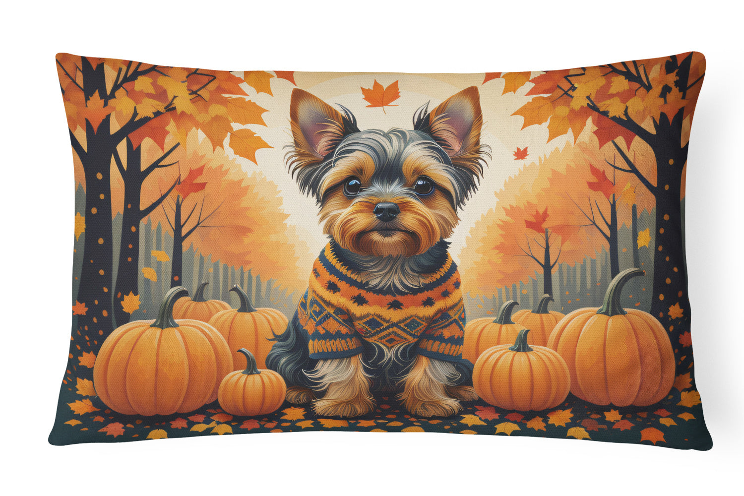 Autumn Leaves Throw Pillow Throw Pillow for Indoor Couch Bed Outdoor Patio Washable, Yorkshire Terrier,12Hx16W