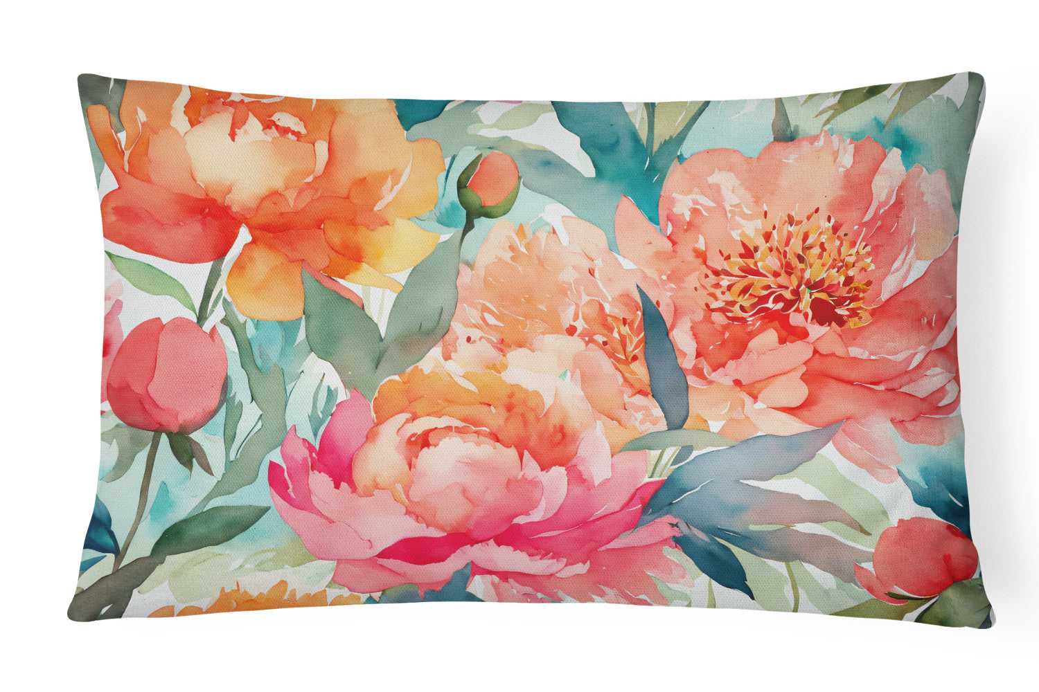 Flowers in Watercolor Throw Pillow Throw Pillow for Indoor Couch Bed Outdoor Patio Washable, Peonies 1596,12Hx16W