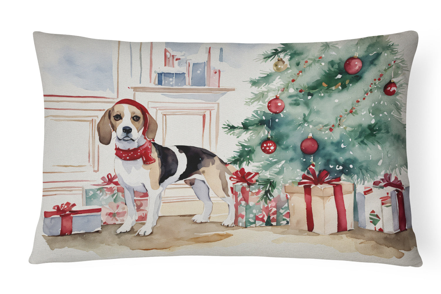 Waiting on Christmas Throw Pillow Throw Pillow for Indoor Couch Bed Outdoor Patio Washable, Beagle 1247,12Hx16W