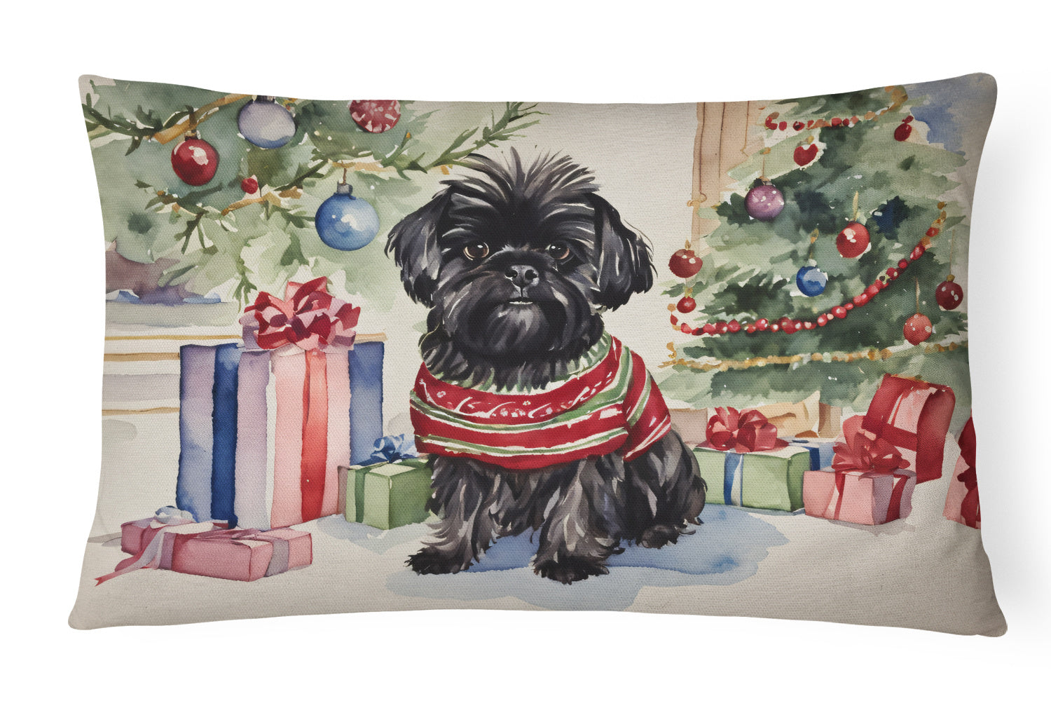 Waiting on Christmas Throw Pillow Throw Pillow for Indoor Couch Bed Outdoor Patio Washable, Affenpinscher 1210,12Hx16W