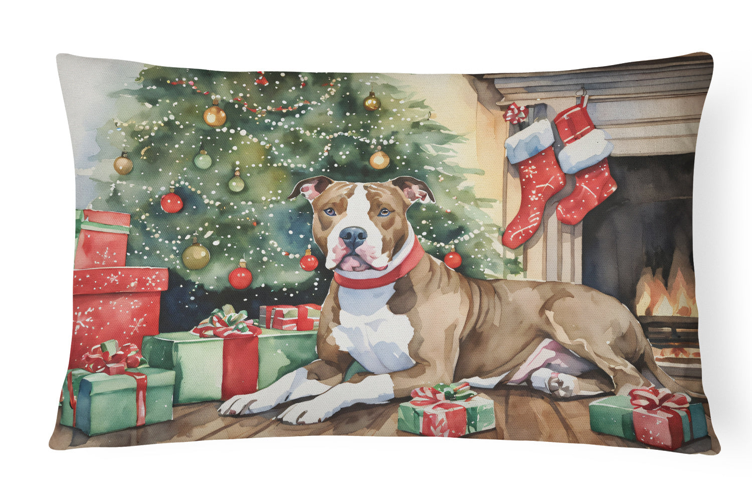 NEW Waiting on Christmas Throw Pillow Throw Pillow for Indoor Couch Bed Outdoor Patio Washable, Pit Bull Terrier 1228,12Hx16W