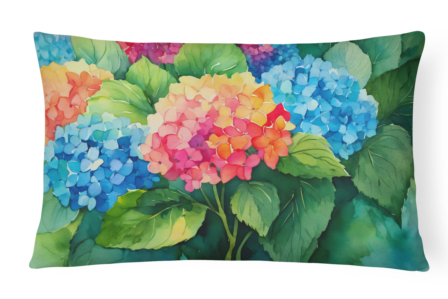 Flowers in Watercolor Throw Pillow Throw Pillow for Indoor Couch Bed Outdoor Patio Washable, Hydrangeas 1575,12Hx16W