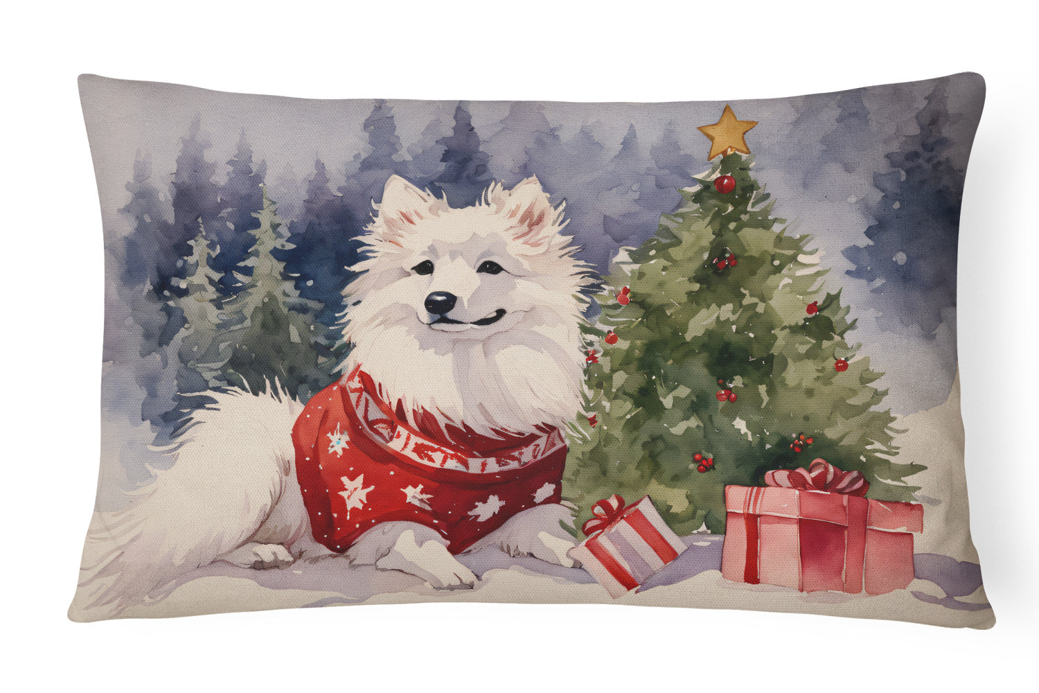 Waiting on Christmas Throw Pillow Throw Pillow for Indoor Couch Bed Outdoor Patio Washable, American Eskimo 1222,12Hx16W