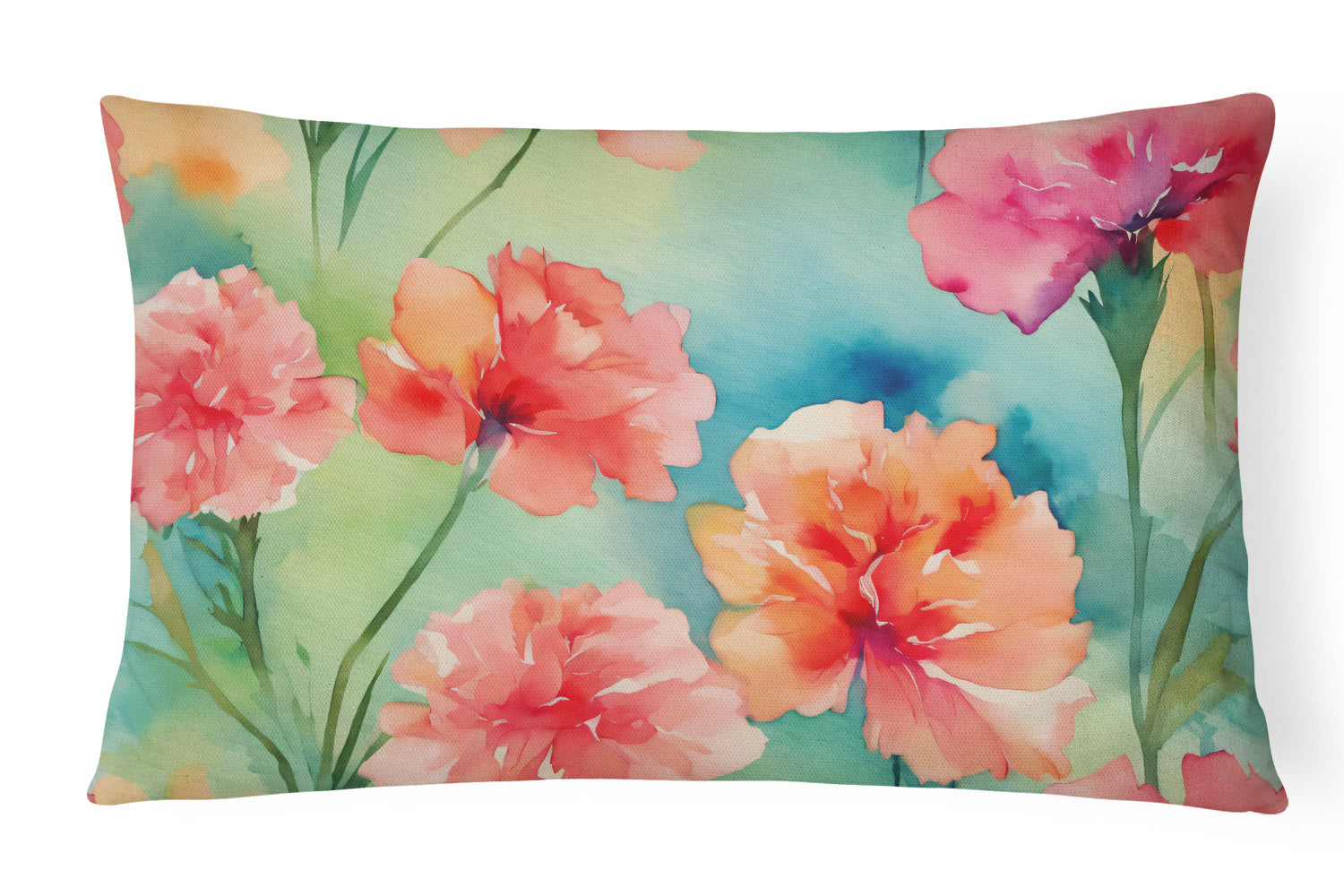 Flowers in Watercolor Throw Pillow Throw Pillow for Indoor Couch Bed Outdoor Patio Washable, Carnations 1549,12Hx16W