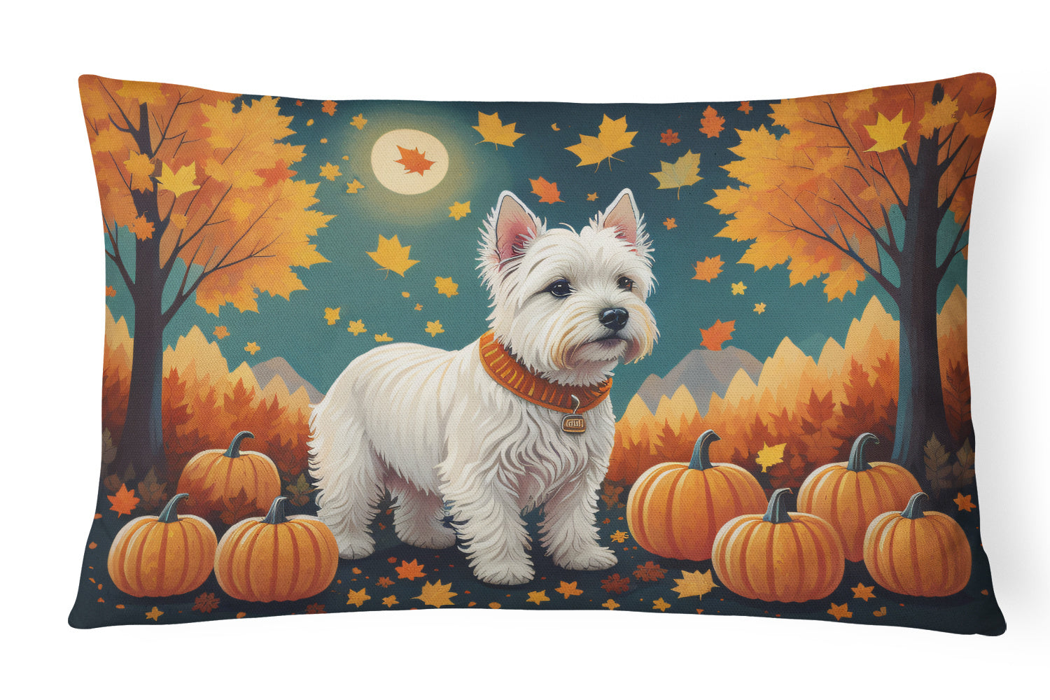 Autumn Leaves Throw Pillow Throw Pillow for Indoor Couch Bed Outdoor Patio Washable, West Highland White Terrier,12Hx16W