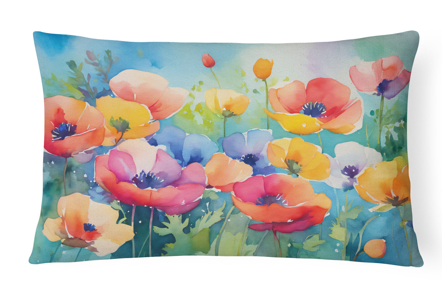 Flowers in Watercolor Throw Pillow Throw Pillow for Indoor Couch Bed Outdoor Patio Washable, Anemones 1545,12Hx16W