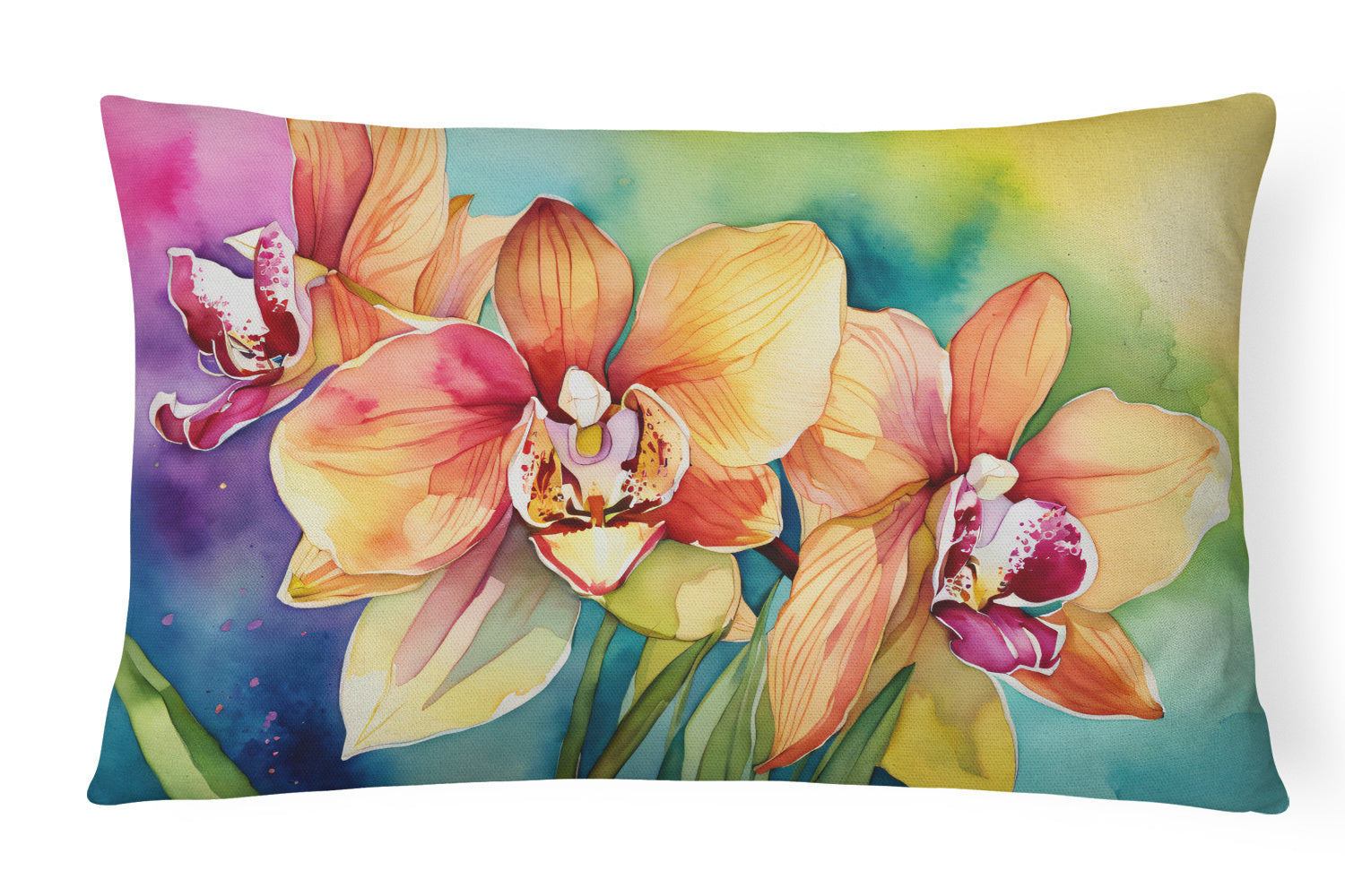 Flowers in Watercolor Throw Pillow Throw Pillow for Indoor Couch Bed Outdoor Patio Washable, Orchids 1559,12Hx16W