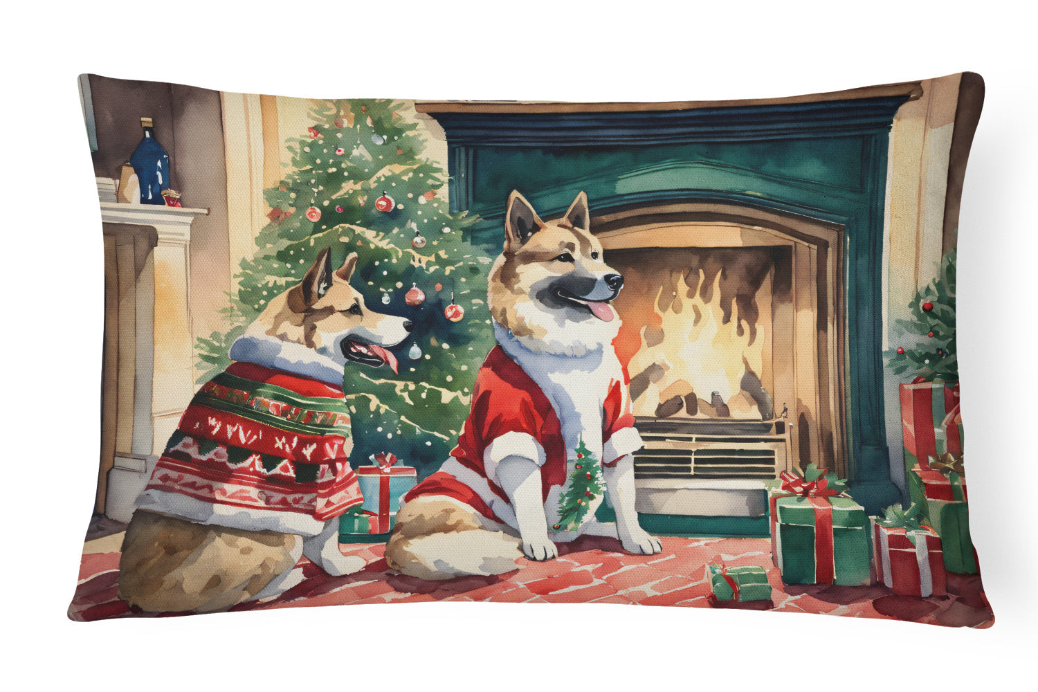 Waiting on Christmas Throw Pillow Throw Pillow for Indoor Couch Bed Outdoor Patio Washable, Akita 1218,12Hx16W