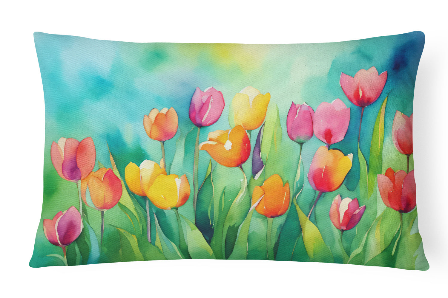 Flowers in Watercolor Throw Pillow Throw Pillow for Indoor Couch Bed Outdoor Patio Washable, Tulips 1618,12Hx16W