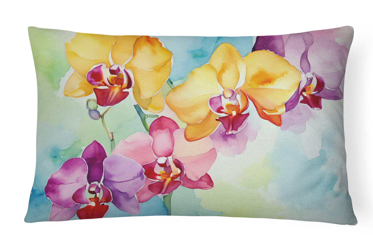 Flowers in Watercolor Throw Pillow Throw Pillow for Indoor Couch Bed Outdoor Patio Washable, Orchids 1599,12Hx16W