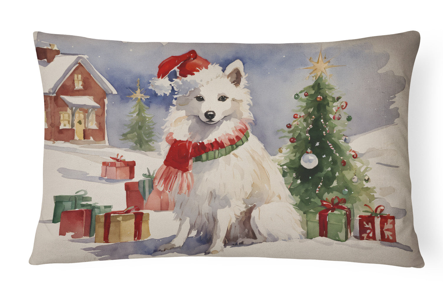 Waiting on Christmas Throw Pillow Throw Pillow for Indoor Couch Bed Outdoor Patio Washable, American Eskimo 1221,12Hx16W