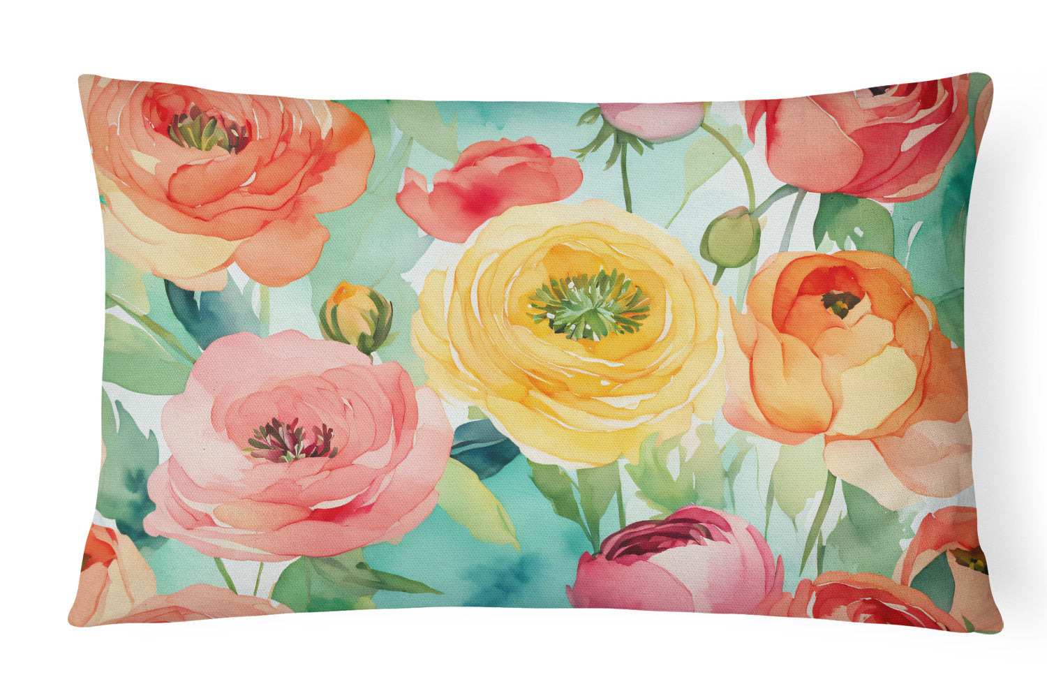 Flowers in Watercolor Throw Pillow Throw Pillow for Indoor Couch Bed Outdoor Patio Washable, Ranunculus 1605,12Hx16W