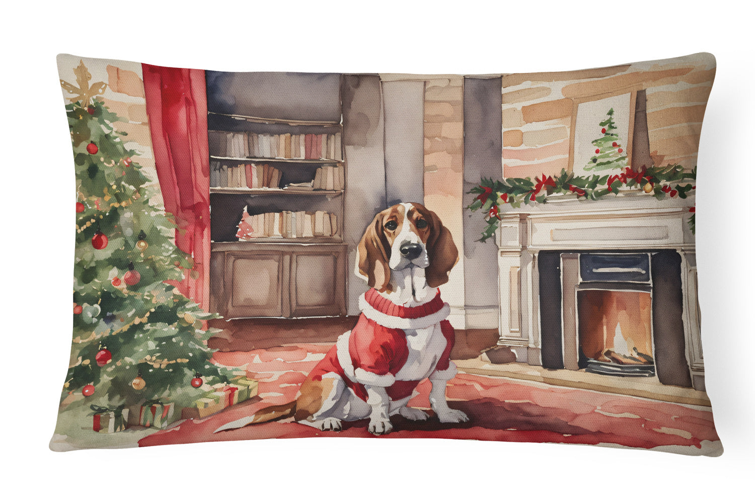 Waiting on Christmas Throw Pillow Throw Pillow for Indoor Couch Bed Outdoor Patio Washable, Basset Hound 1243,12Hx16W