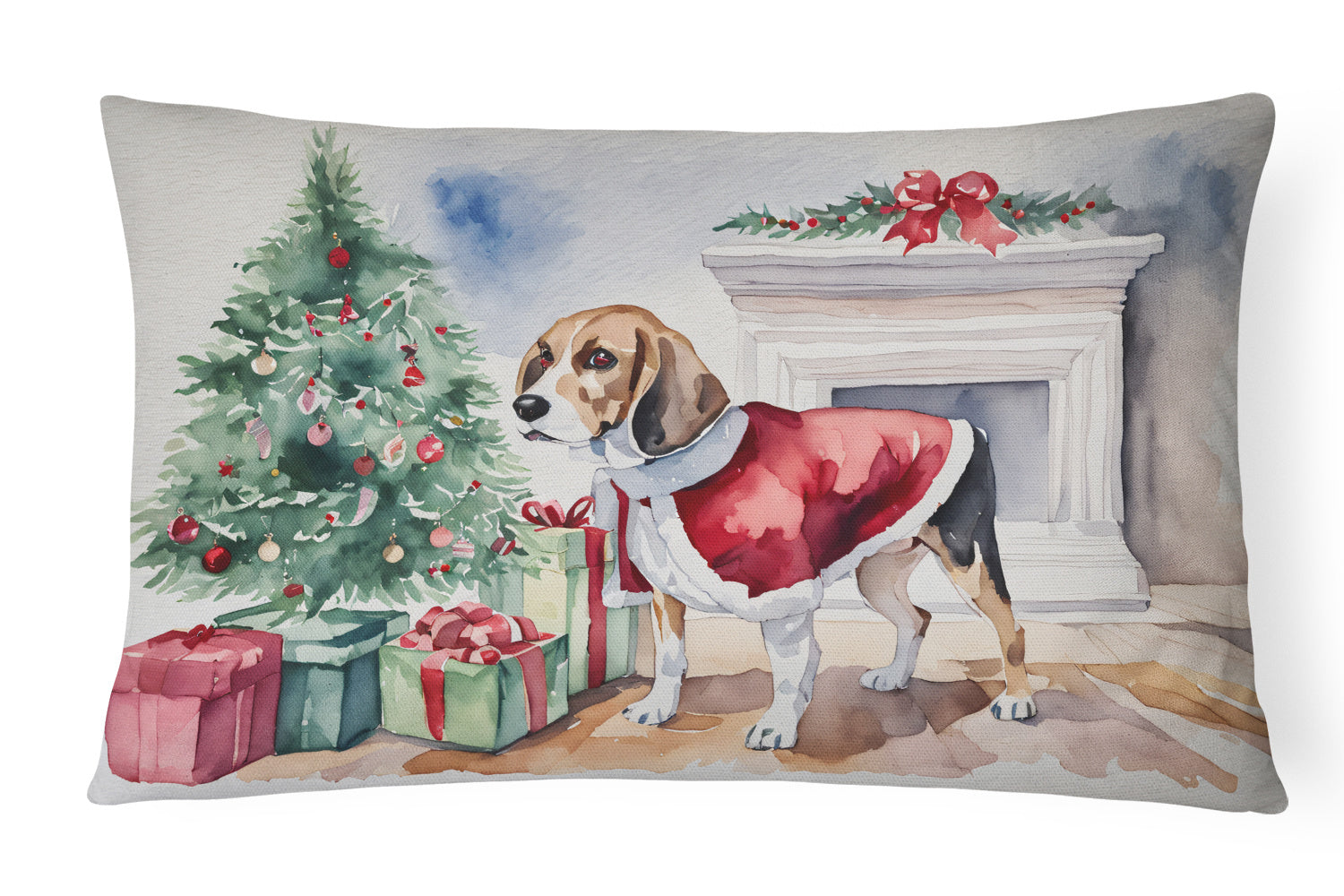 Waiting on Christmas Throw Pillow Throw Pillow for Indoor Couch Bed Outdoor Patio Washable, Beagle 1245,12Hx16W