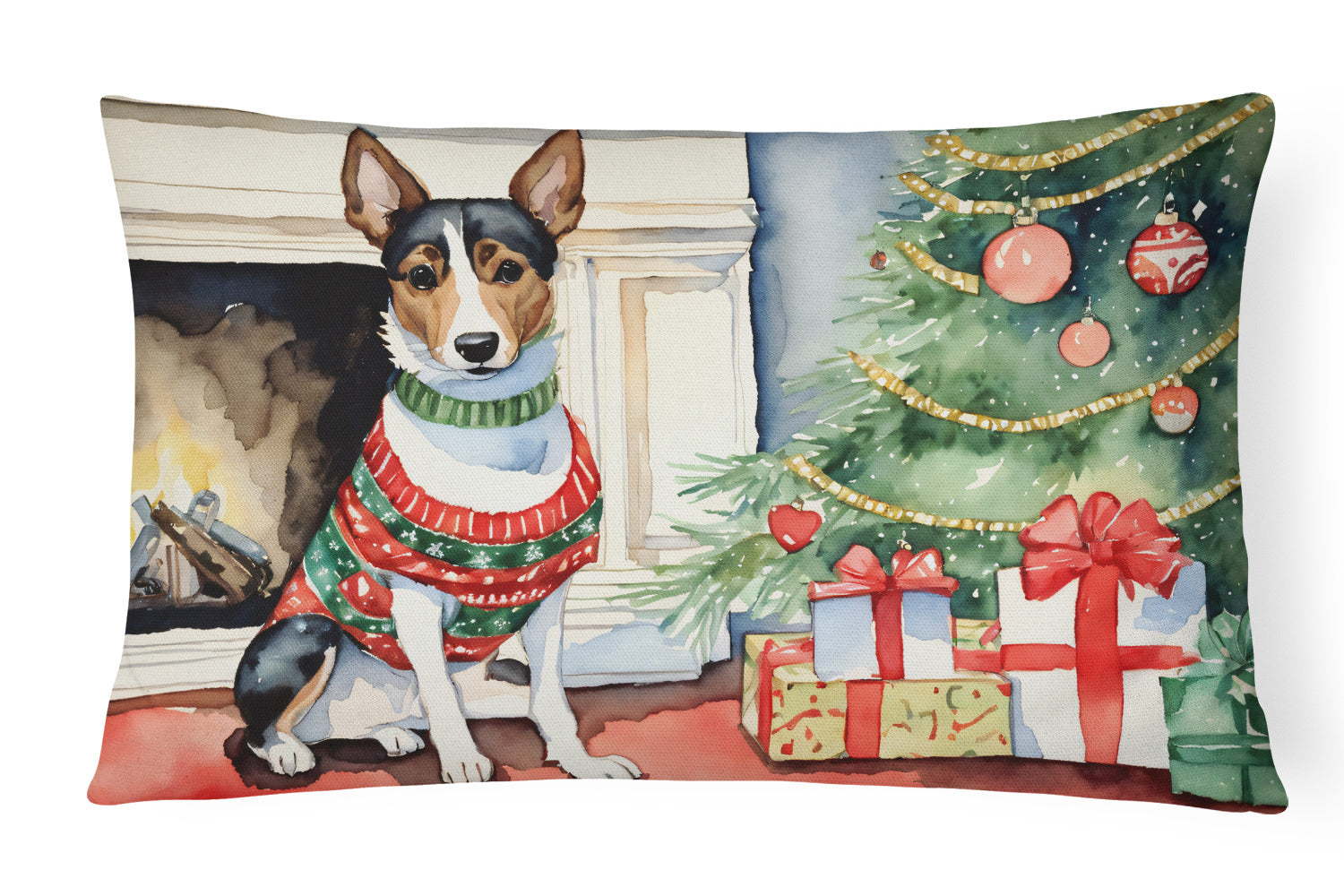 Waiting on Christmas Throw Pillow Throw Pillow for Indoor Couch Bed Outdoor Patio Washable, Basenji 1234,12Hx16W