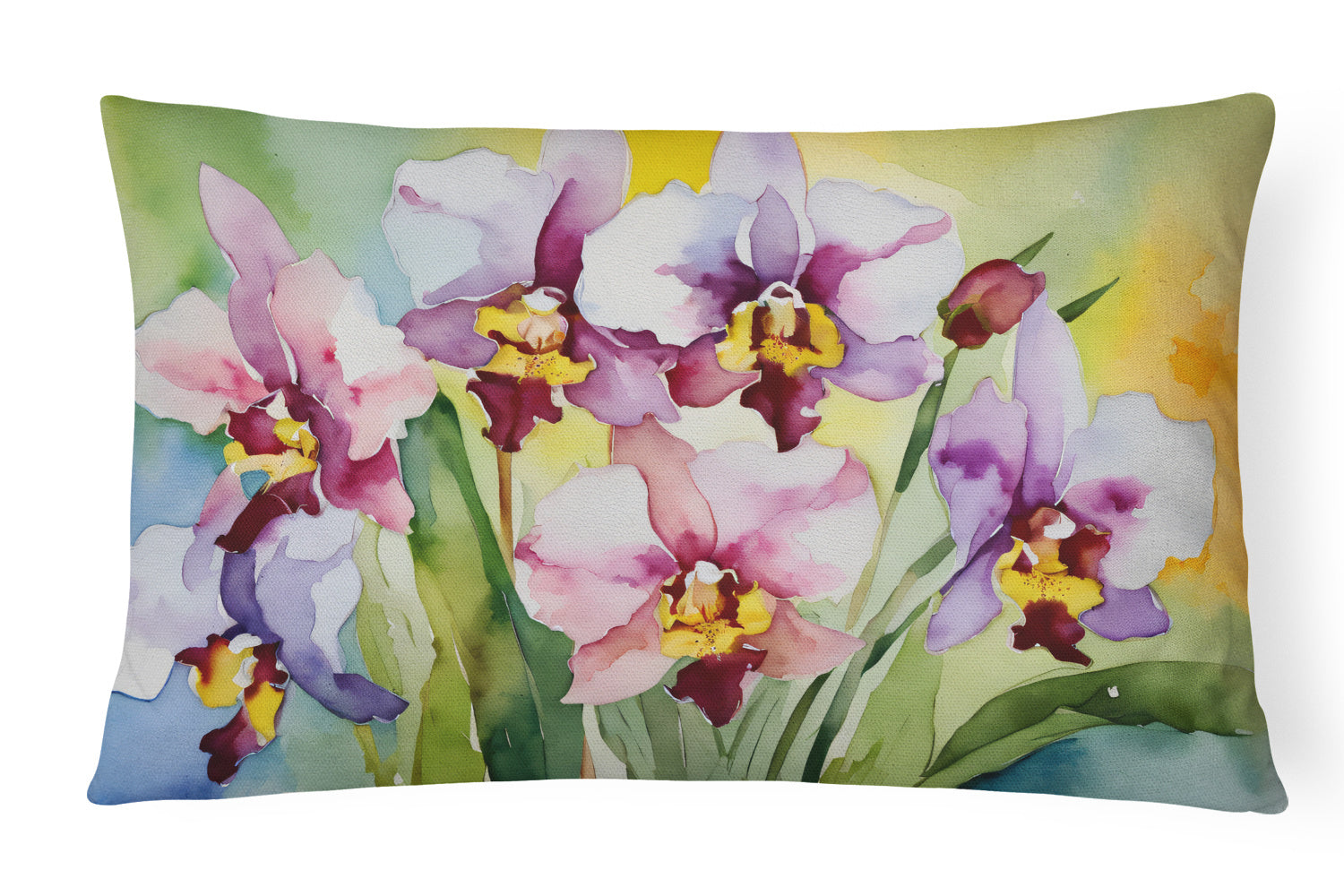 Flowers in Watercolor Throw Pillow Throw Pillow for Indoor Couch Bed Outdoor Patio Washable, Orchids 1589,12Hx16W