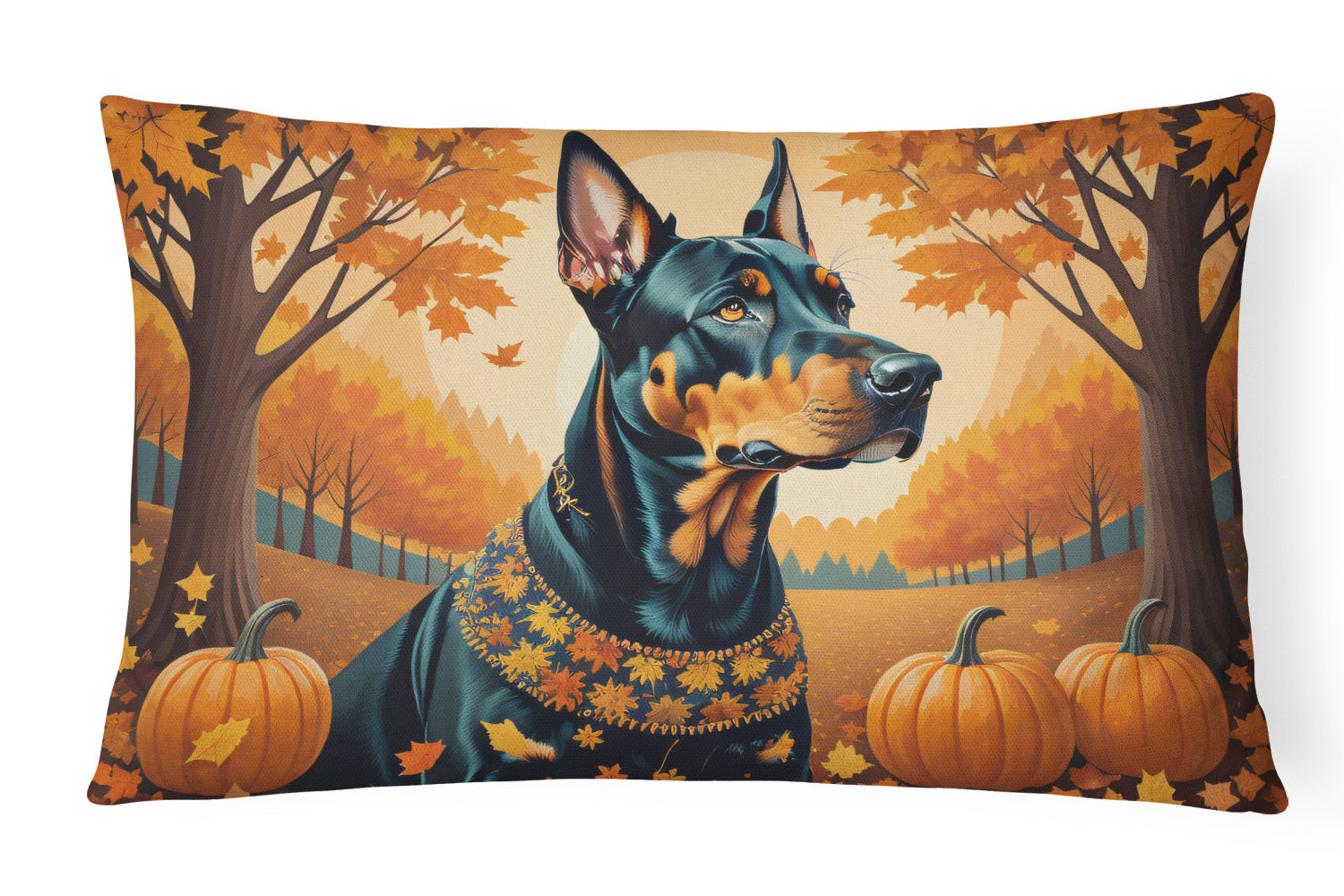 Autumn Leaves Throw Pillow Throw Pillow for Indoor Couch Bed Outdoor Patio Washable, Doberman Pinscher,12Hx16W