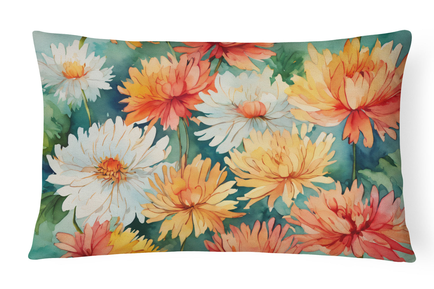 Flowers in Watercolor Throw Pillow Throw Pillow for Indoor Couch Bed Outdoor Patio Washable, Chrysanthemums 1554,12Hx16W